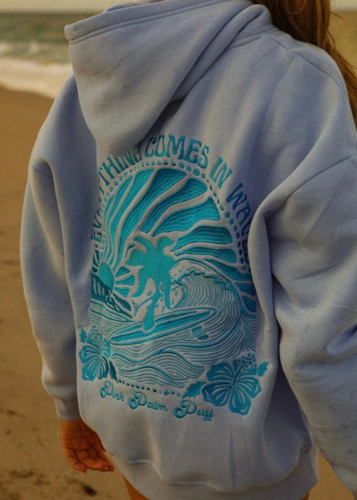 "Everything Comes in Waves” Blue Hoodie