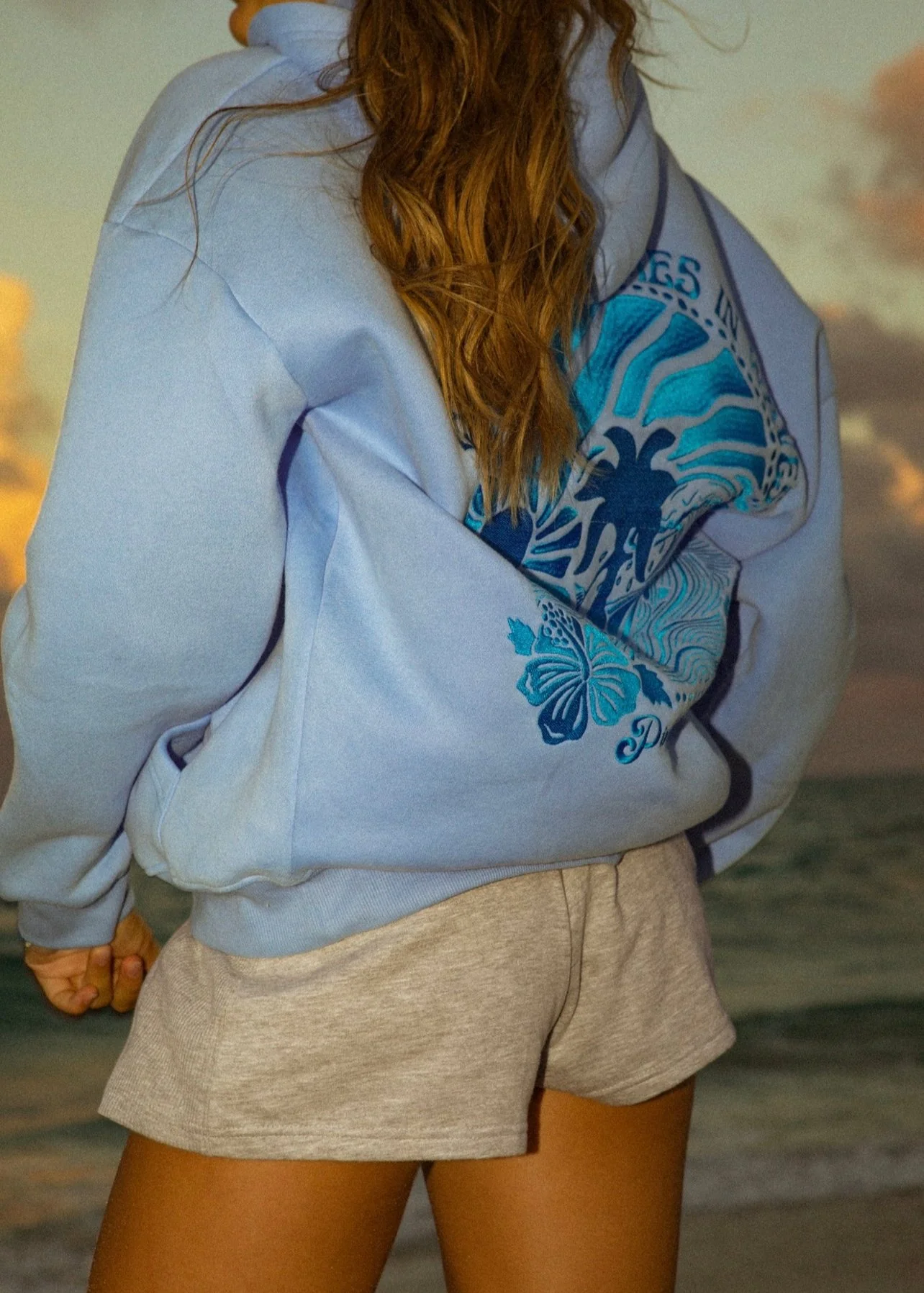 "Everything Comes in Waves” Blue Hoodie