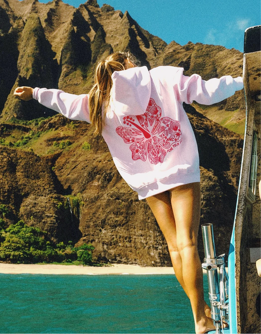 "Hawaii Hibiscus" Blush Hoodie